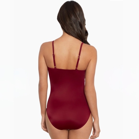 NWT Yonique one piece swim suit - maroon/wine colored - size L tummy control - Picture 3 of 6